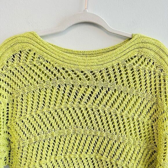 Chico’s Size 2(XL) Yellow Crocheted Knit Short Sleeve Blouse Shirt Top Stretch - Picture 2 of 10